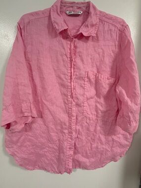 Zara Bright Pink Linen Button-Down Shirt